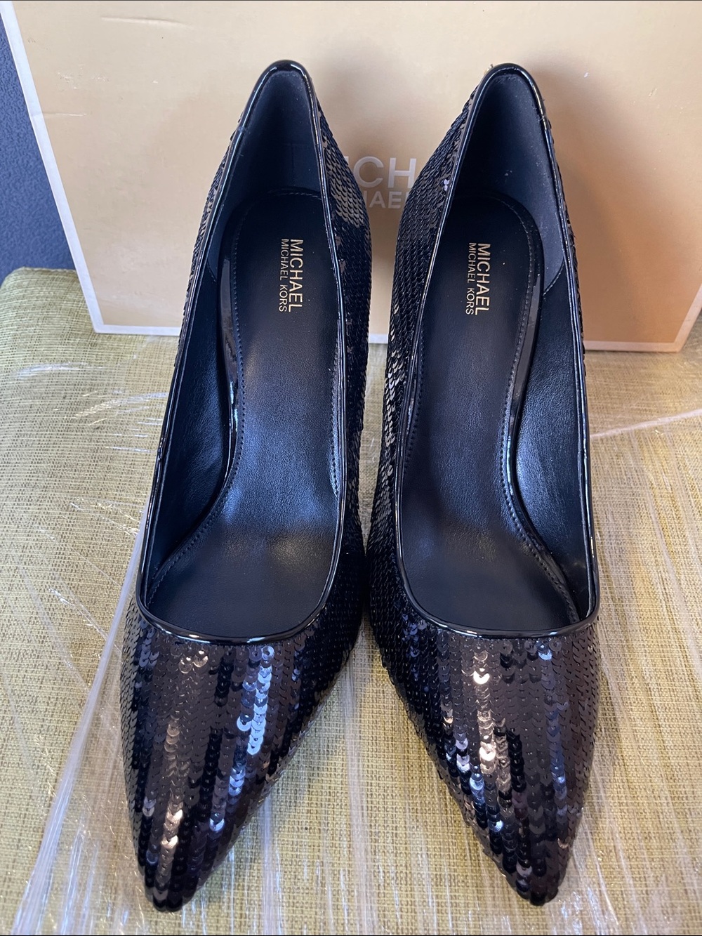Michael Kors Dorothy Flex Black Sequin Pointed by Toe Stiletto Heels Pumps
